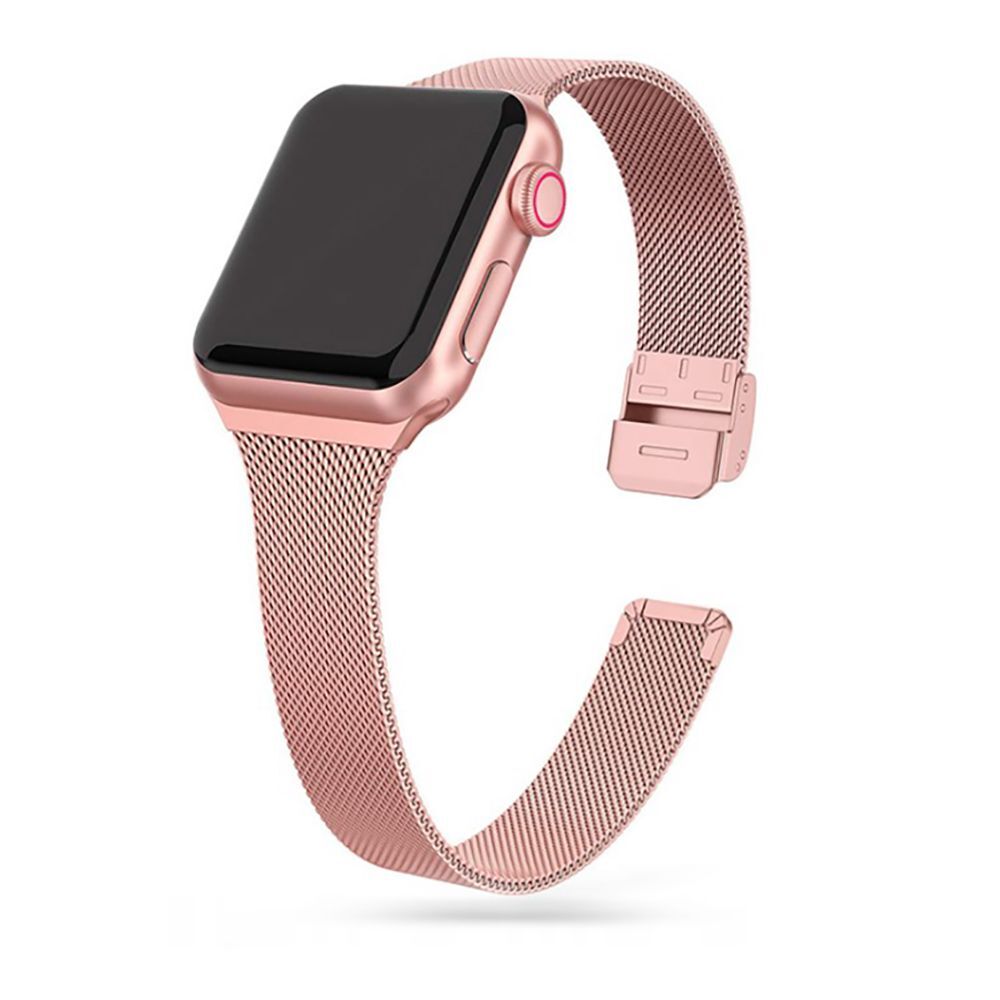 Kovový řemínek "Thin Milanese" pro Apple Watch 4 / 5 / 6 / 7 / 8 / 9 / SE / 10 (38 / 40 / 41 / 42 mm) - růžové zlato