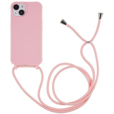 TPU gelové pouzdro "Cordy" pro iPhone 14 Plus s praktickou šňůrkou na přenášení - růžové