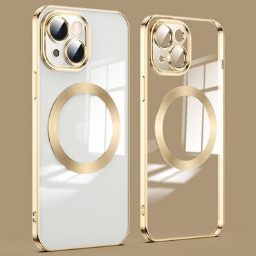 Hybridní obal „MagProtect“ s ochranou zadního fotoaparátu a magnetem MagSafe pro iPhone 14 - gold Hybridní obal „MagProtect“ s ochranou zadního fotoaparátu a magnetem MagSafe pro iPhone 14 - gold