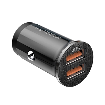 48W ultrarychlá nabíječka do auta "Bullet" s QC3.0 a 2 výstupy USB-A PD - černá