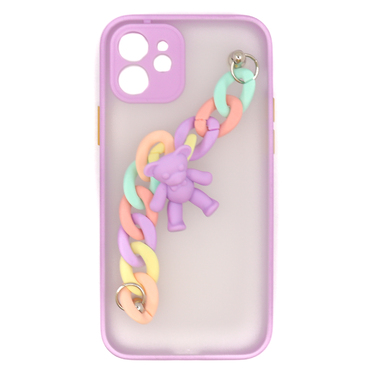 Silikonové pouzdro pro iPhone 12 Pro Max "Purple Bear" s náramkem na nošení