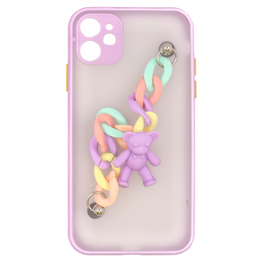 Silikonové pouzdro pro iPhone 11 Pro Max "Purple Bear" s náramkem na nošení