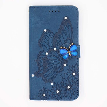 Pouzdro "Butterfly Gem" pro iPhone 13 Pro z umělé kůže - modré