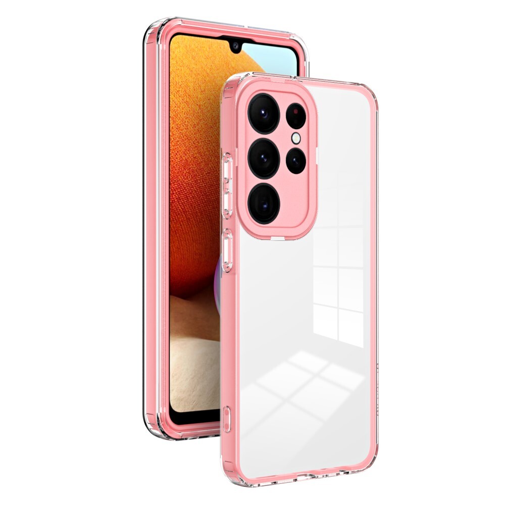 Hybridní kryt "Crystal Bumper" se zabudovanou ochranou zadního fotoaparátu pro Samsung Galaxy S23 Ultra - kovově růžový