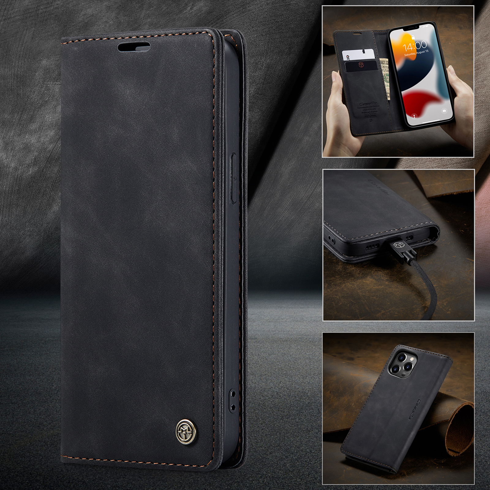 Kryt CaseMe MagFlip pro iPhone 13 Pro Max s nejvyšší úrovní ochrany a automatickým magnetickým zavíráním - smooth black