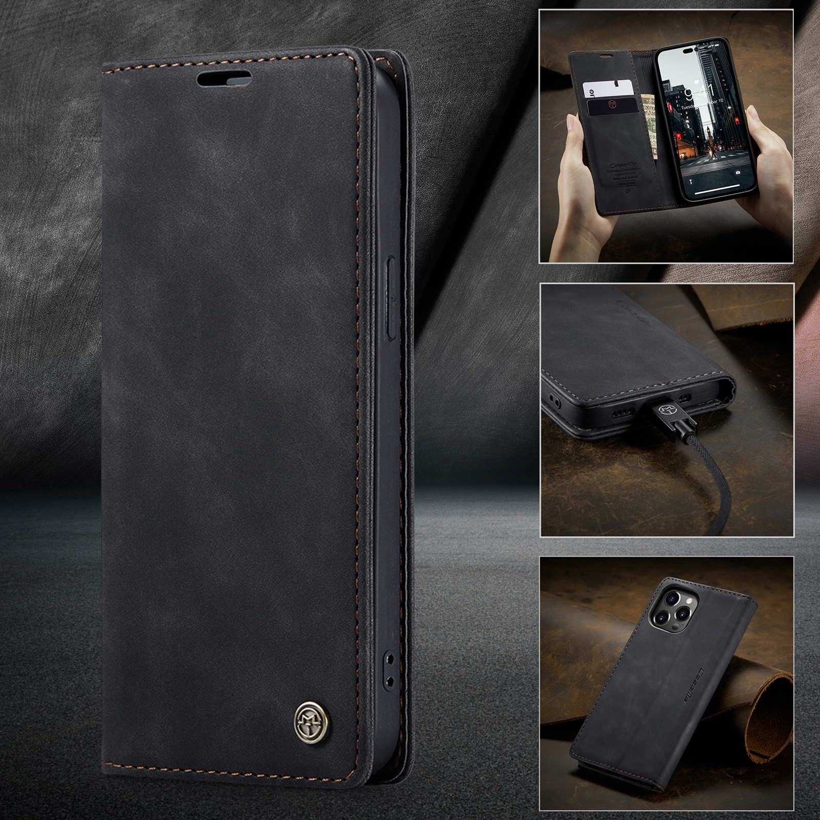 Kryt CaseMe MagFlip pro iPhone 14 Pro Max s nejvyšší úrovní ochrany a automatickým magnetickým zavíráním - smooth black