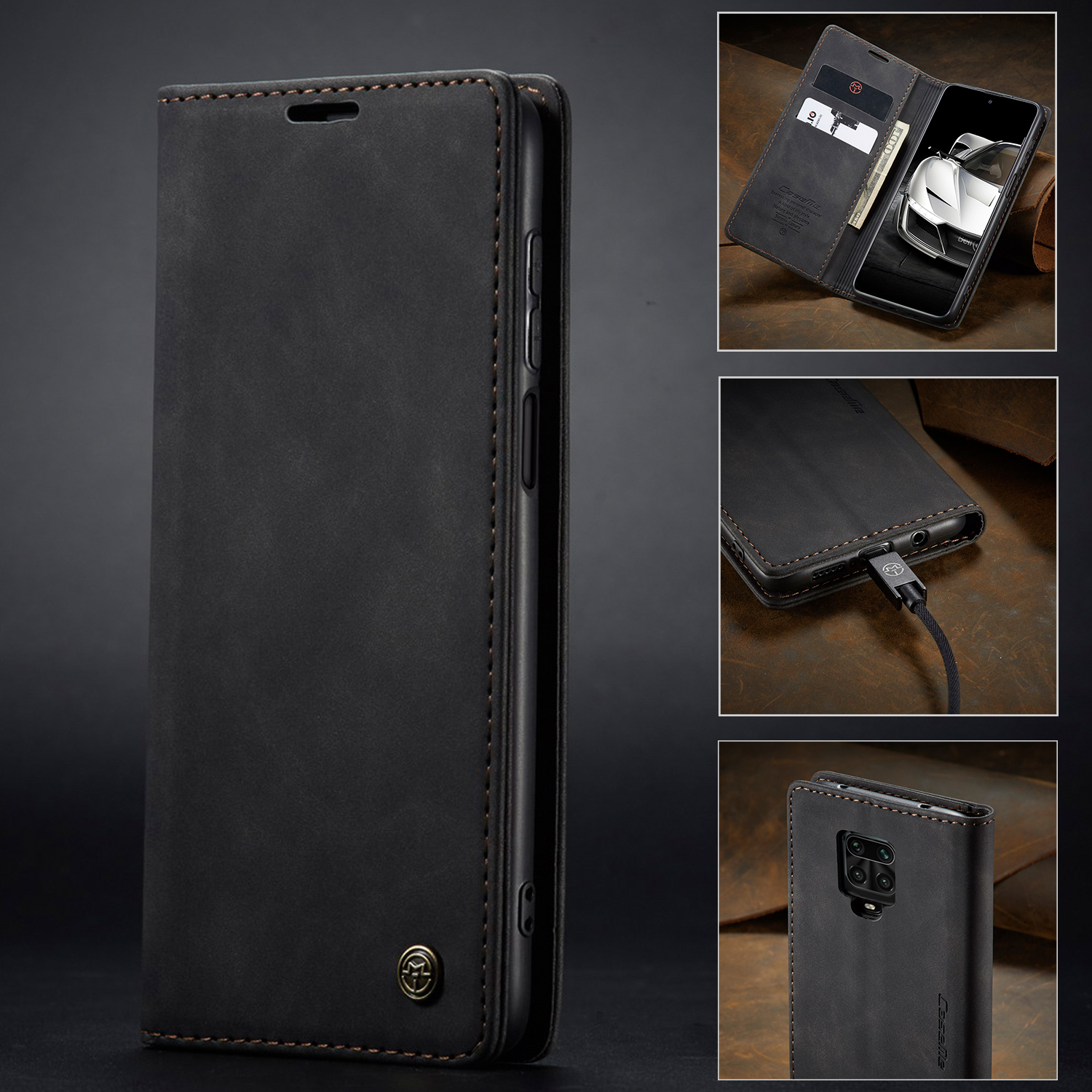Kryt CaseMe MagFlip pro Xiaomi Redmi Note 9S / Redmi Note 9 Pro / Redmi Note 9 Pro Max s nejvyšší úrovní ochrany a automatickým magnetickým zavíráním - smooth black