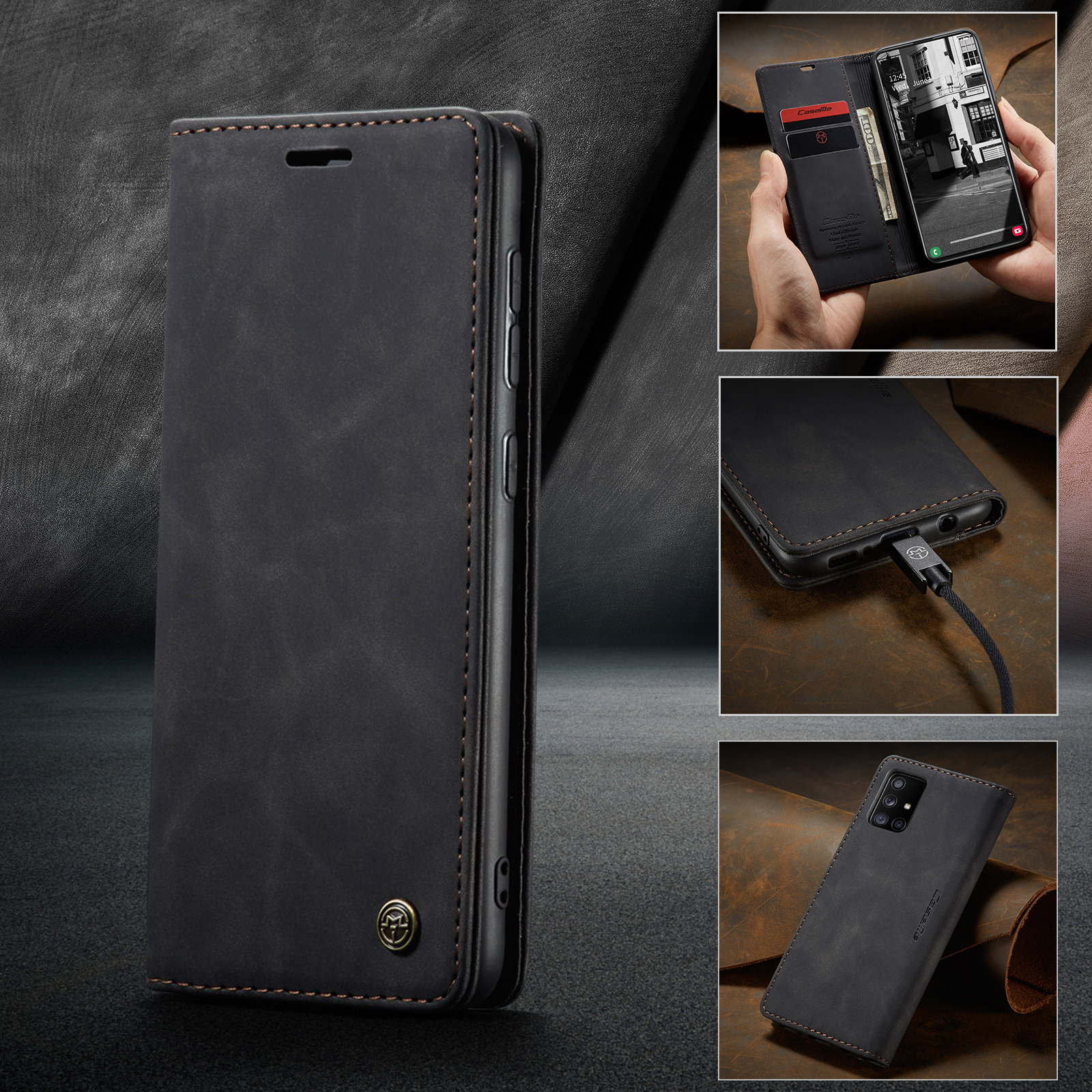 Kryt CaseMe MagFlip pro Samsung Galaxy A51 s nejvyšší úrovní ochrany a automatickým magnetickým zavíráním - smooth black