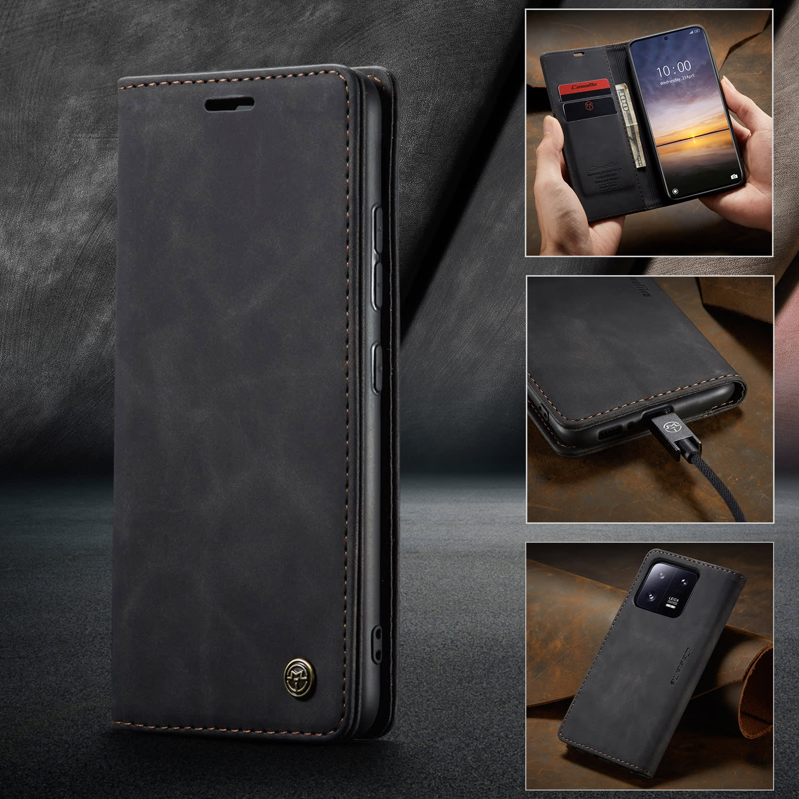 Kryt CaseMe MagFlip pro Xiaomi 13 Pro s nejvyšší úrovní ochrany a automatickým magnetickým zavíráním - smooth black