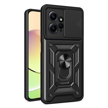 Obrněný kryt MaX-Armor s kroužkem, kovovou destičkou a ochranou zadního fotoaparátu pro Xiaomi Redmi Note 12 4G - army black