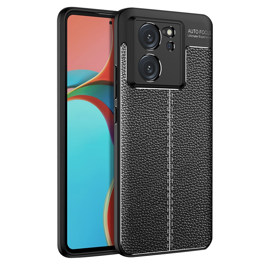 Elegantní gelový kryt Elite Guard s koženou texturou a ochranou hran pro Xiaomi 13T / 13T Pro - obsidiánově černý