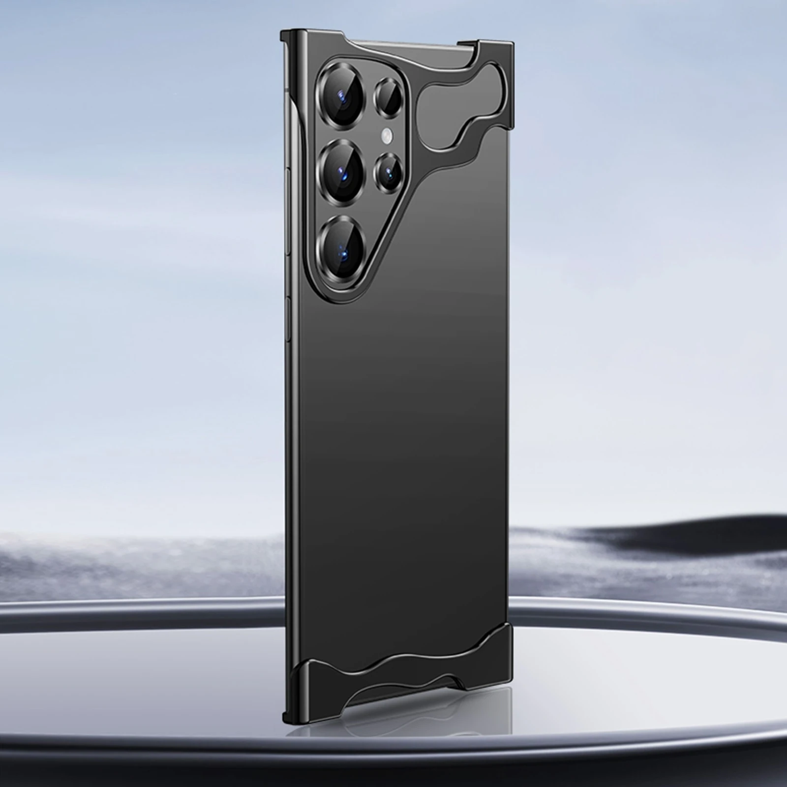 Minimalistický kryt Naked Metal s ochranou alu hran a sklem zadního fotoaparátu pro Samsung Galaxy S23 Ultra - onyxově černý