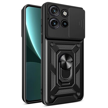 Obrněný kryt MaX-Armor s kroužkem, kovovou destičkou a ochranou zadního fotoaparátu pro Motorola Edge 50 Neo - army black