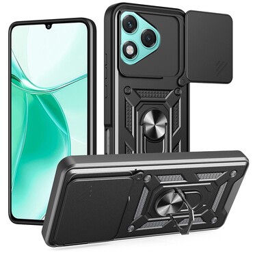 Obrněný kryt MaX-Armor s kroužkem, kovovou destičkou a ochranou zadního fotoaparátu pro Honor 400 Lite - army black